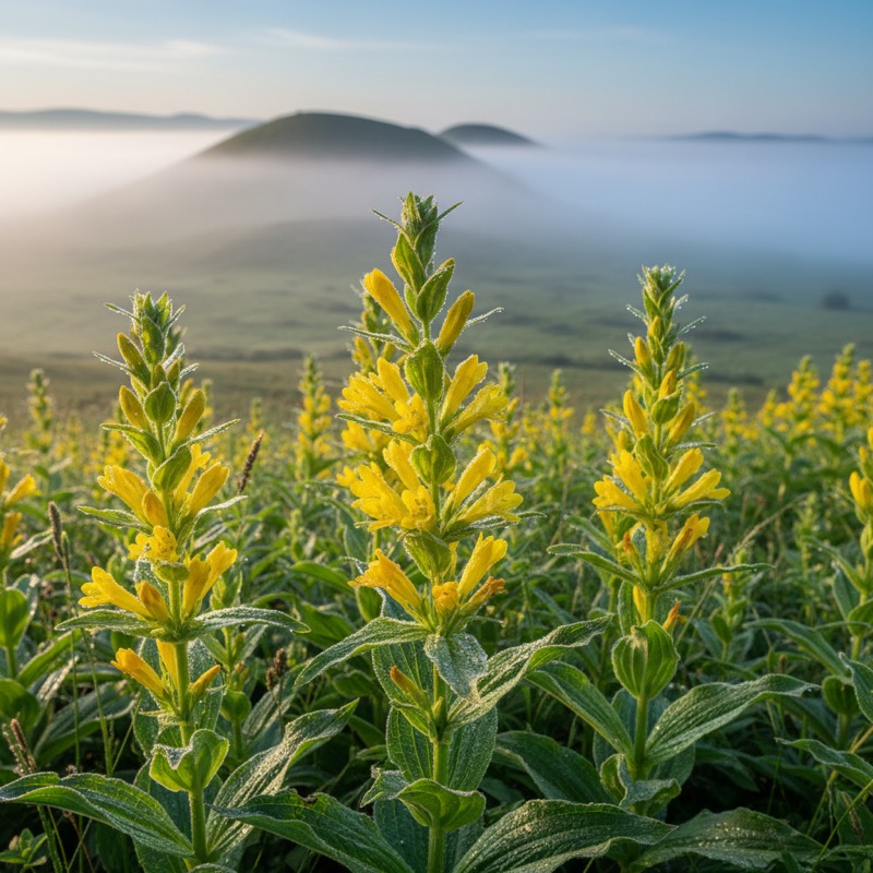 Plants de gentiane jaune dans les montagnes du Massif Central