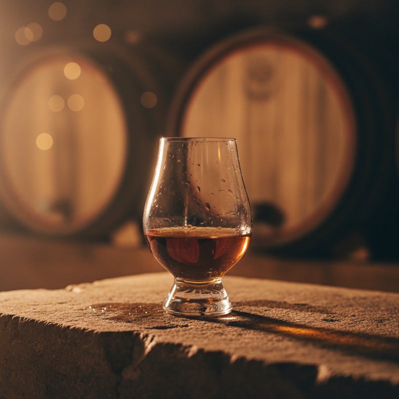 Verre de single malt Lorvain avec reflets ambrés